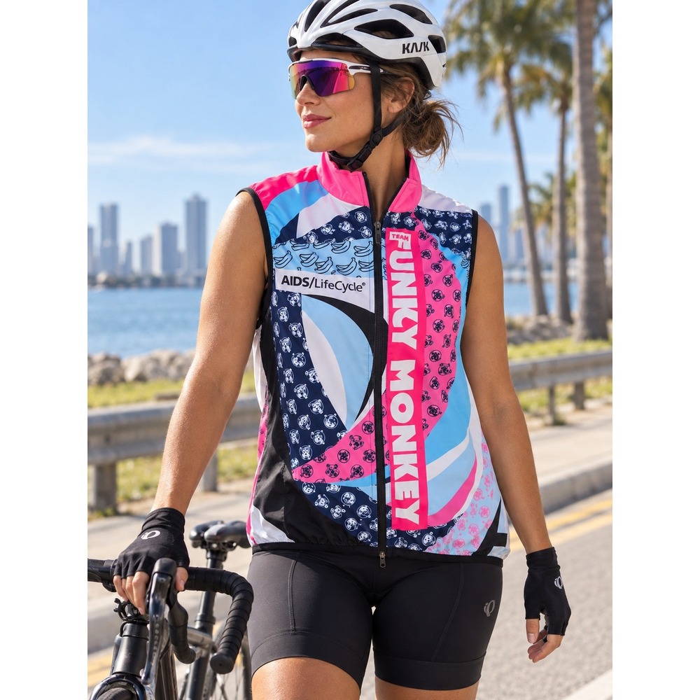 Primal Team Funky Monkey Cycling Vest Pink Blue Graphic Full Zip S Y2K Road Bike
